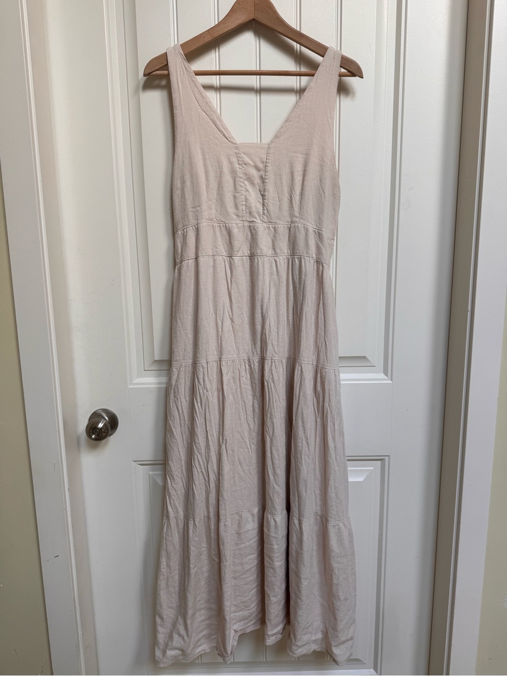 Luisa Perla Cream Linen Blend Tiered Maxi Sundress with Pockets. Size XL - Picture 1 of 10